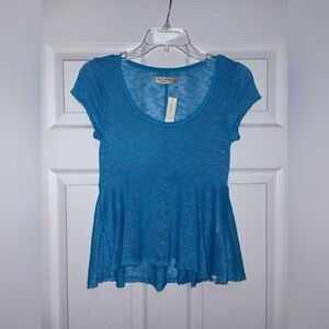 NWT Y2K GILLY HICKS KNIT SHEER FLOWY BABYDOLL SHORT SLEEVE TOP SWEATER BLUE XS